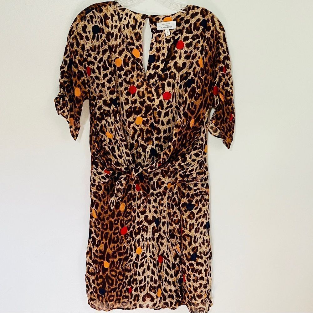 & Other Stories Leopard Print Wrap Dress V Neck Mini Dress Cinch Waist 8